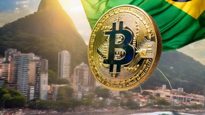 Firefly create a hyper-realistic picture of a bitcoin dancing in rio de janeiro with a brazilian fla