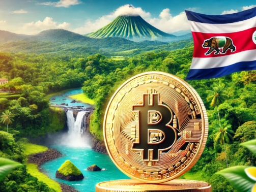 DALL·E 2024-07-10 09.29.48 - A hyper-realistic gold Bitcoin prominently displayed in the foreground, set against a lush Costa Rican landscape. The background features vibrant gree